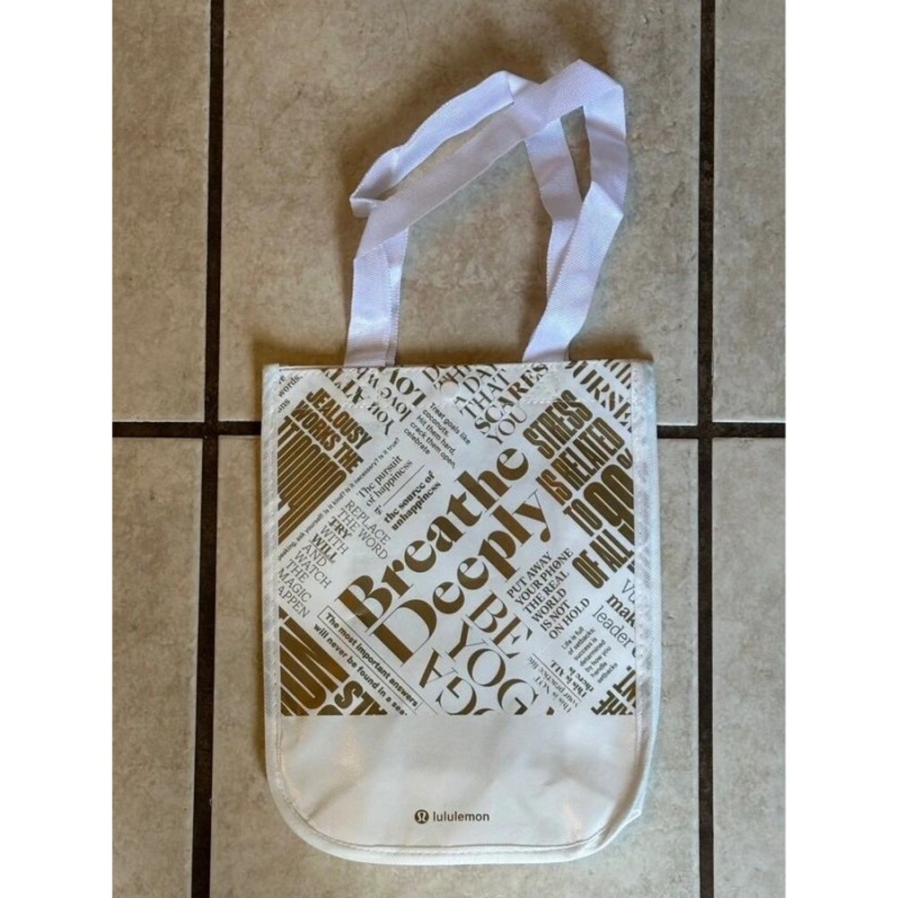 Lululemon Gold & White Small Reusable Shopping Bag